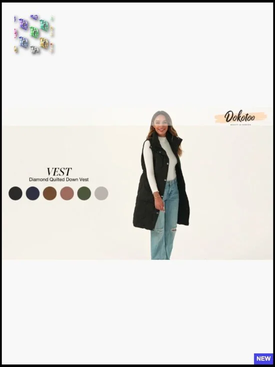 Long Puffer Vest Stand Collar Sleeveless Quilted Outerwear Lightweight Casual - Picture 7 of 7